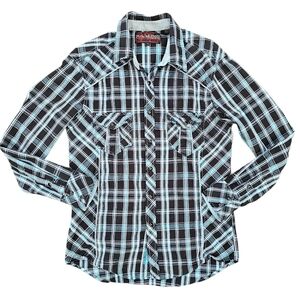 Rock & Roll Men’s Pearl Snap Shirt Plaid Western Panhandle Slim Cowboy Sz Medium